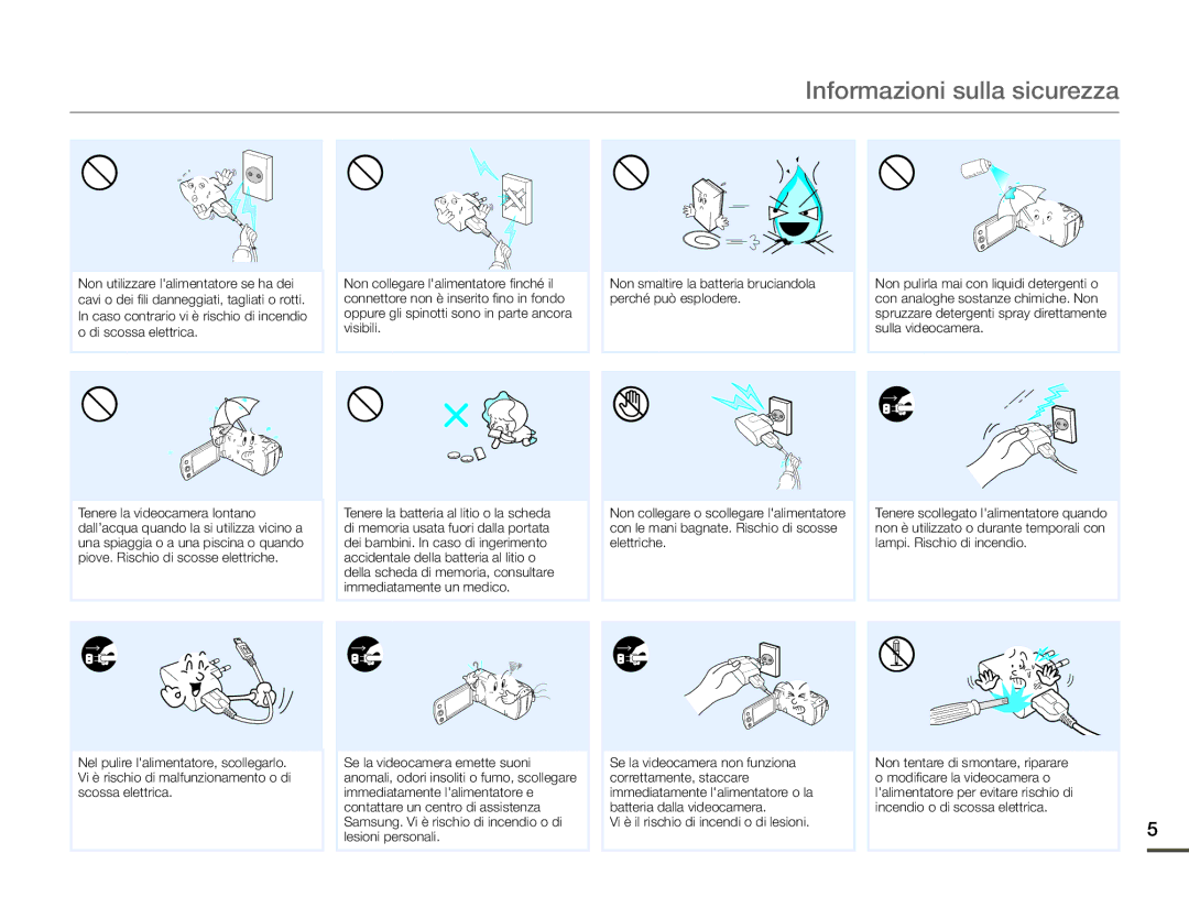 Samsung HMX-F90WP/EDC, HMX-F90BP/EDC manual Informazioni sulla sicurezza 