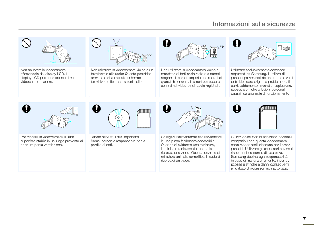 Samsung HMX-F90WP/EDC, HMX-F90BP/EDC manual Informazioni sulla sicurezza 