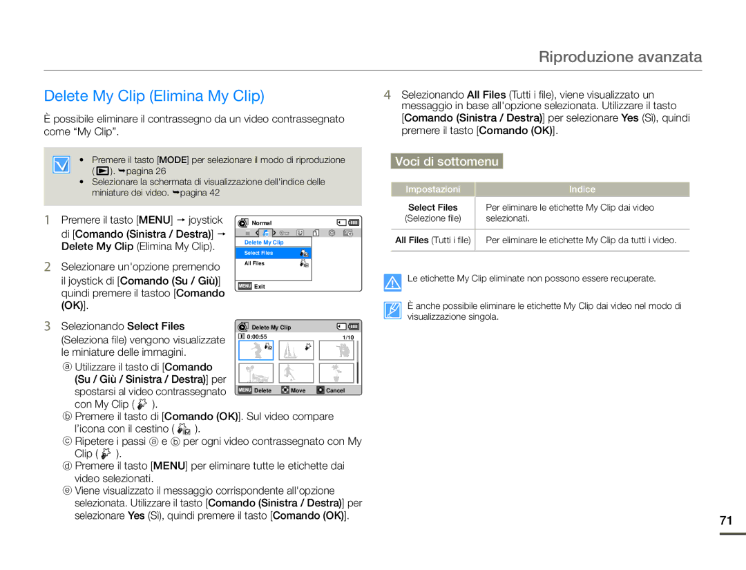 Samsung HMX-F90WP/EDC, HMX-F90BP/EDC manual Delete My Clip Elimina My Clip 