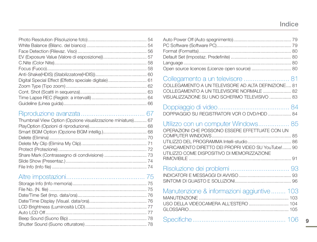 Samsung HMX-F90WP/EDC, HMX-F90BP/EDC manual Indice, 103, 106 