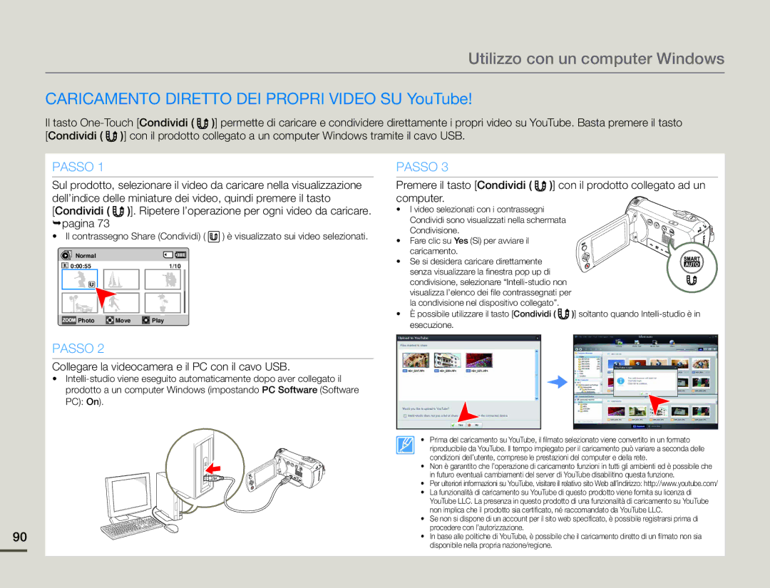 Samsung HMX-F90BP/EDC, HMX-F90WP/EDC manual Caricamento Diretto DEI Propri Video SU YouTube, Passo 