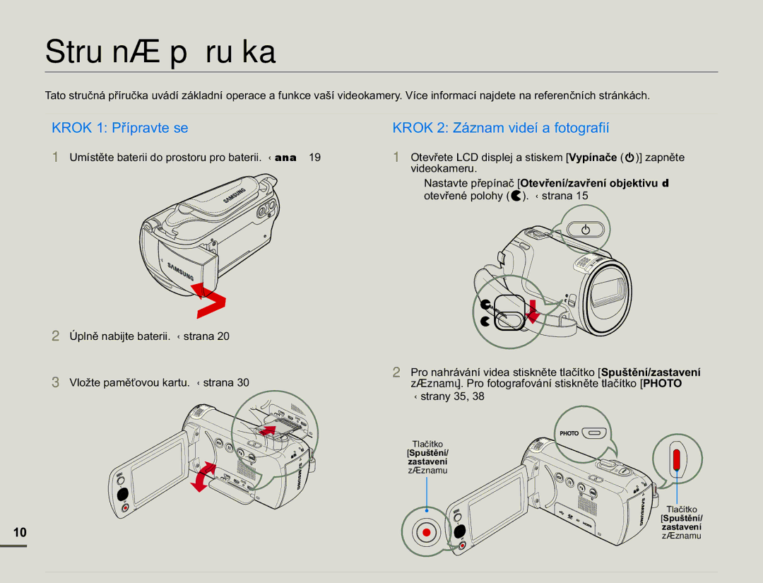 Samsung HMX-F90BP/EDC, HMX-F90WP/EDC manual Stručná příručka, ÒsoqčQdelmwhEdwhull¬Vwudqd, Ylghrndphux 