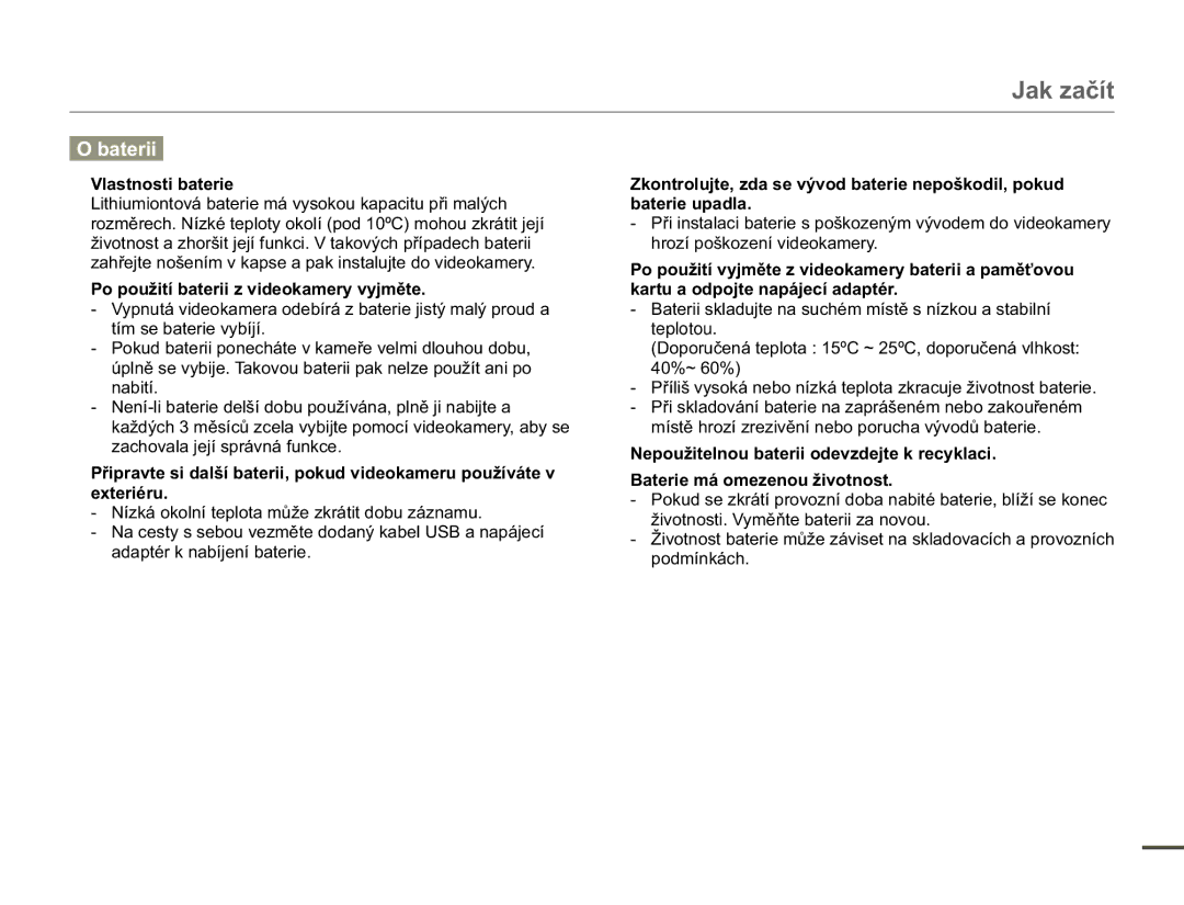 Samsung HMX-F90WP/EDC manual 9ODVWQRVWLEDWHULH, 3RSRXåLWtEDWHULLYLGHRNDPHU\Y\MPČWH, HWHULpUX, EdwhulhXsdgod 