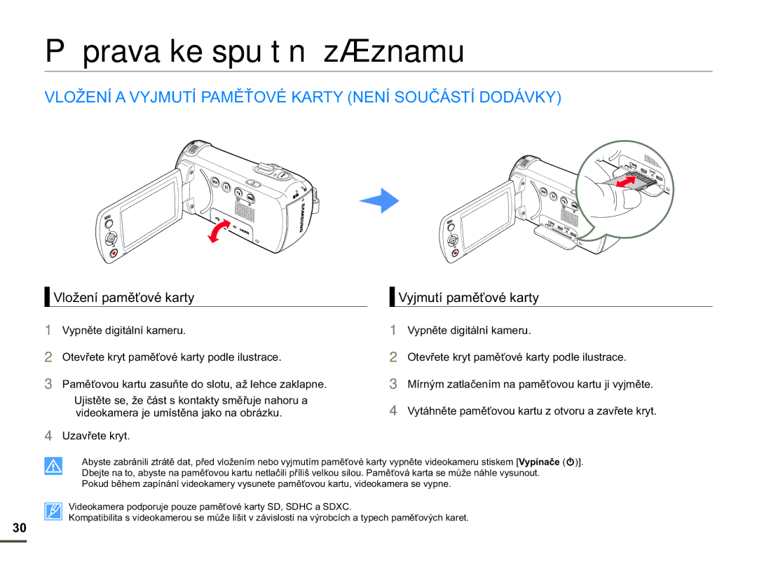 Samsung HMX-F90BP/EDC manual Příprava ke spuštění záznamu, 2ä1Ë$9-087Ë3$0ċġ29e.$5711Ë628ýÈ67Ë2È9., 8DYĜHWHNU\W 