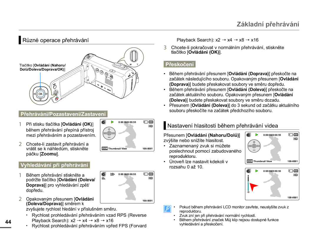 Samsung HMX-F90BP/EDC manual 5ĤQpRSHUDFHSĜHKUiYiQt, 3ĜHKUiYiQt3RDVWDYHQt=DVWDYHQt, KOHGiYiQtSĜLSĜHKUiYiQt, 3ĜHVNRþHQt 