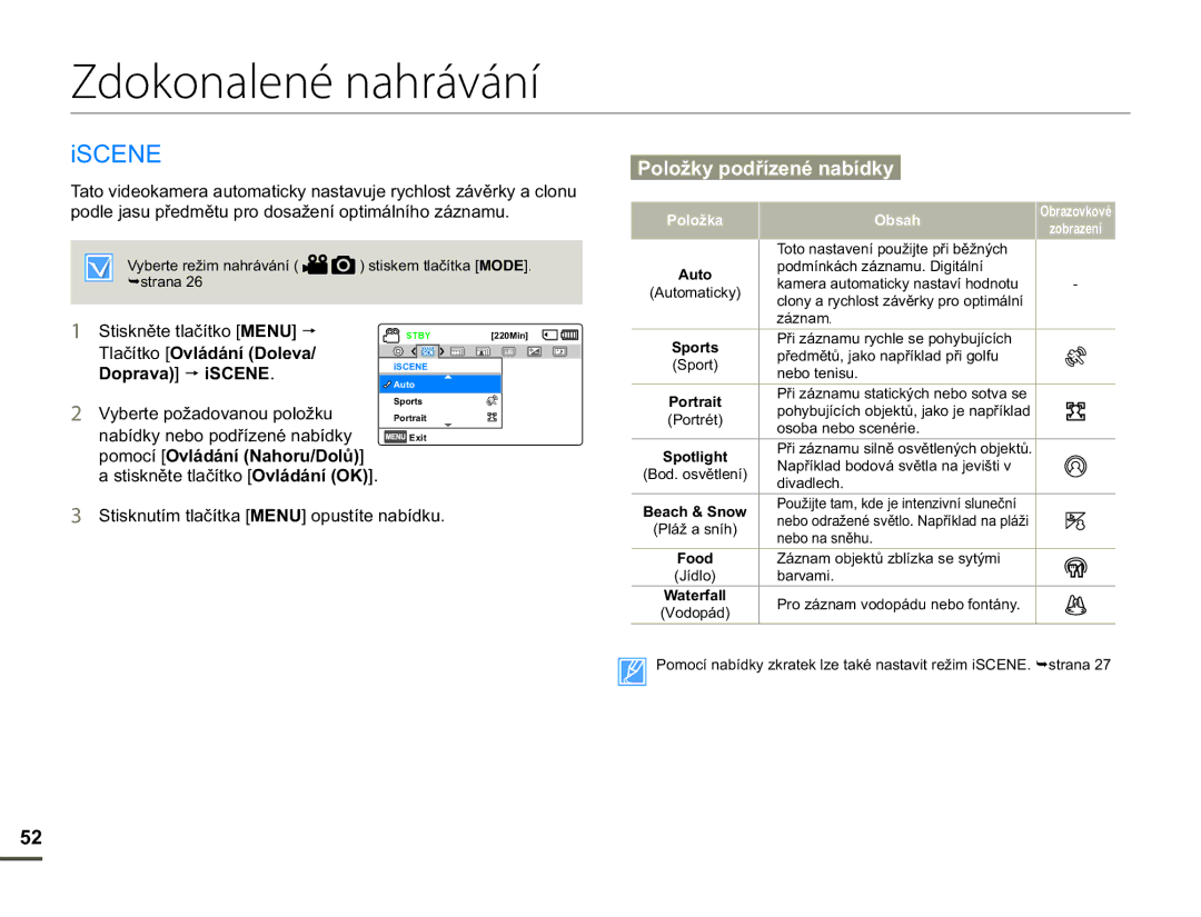 Samsung HMX-F90BP/EDC manual Zdokonalené nahrávání, 3RORåN\SRGĜtHQpQDEtGN, 7ODþtWNR2YOiGiQtROHYD, Rsudyd p L6&1 