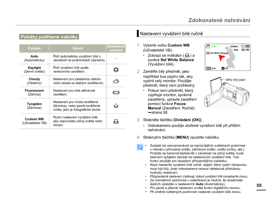 Samsung HMX-F90WP/EDC, HMX-F90BP/EDC manual 1DVWDYHQtY\YiåHQtEtOpUXþQČ 