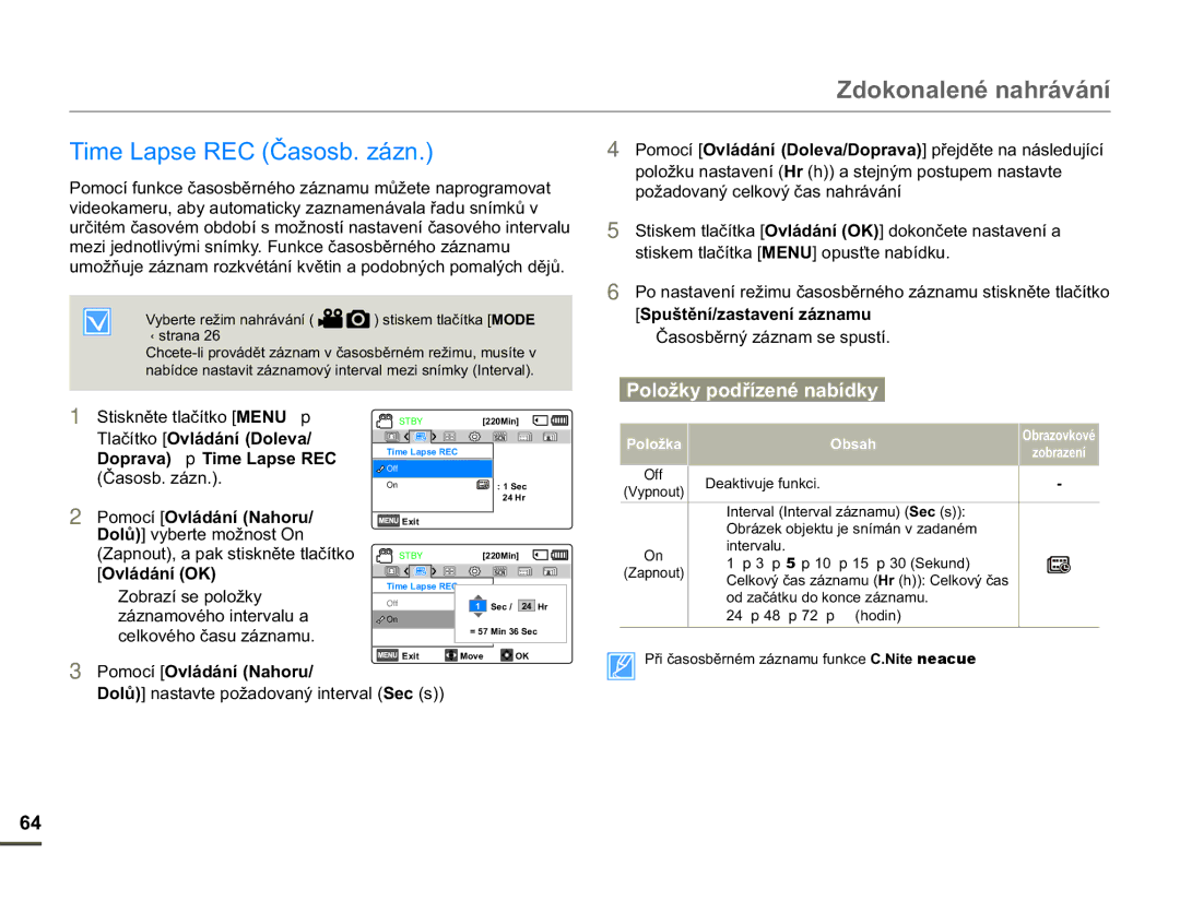 Samsung HMX-F90BP/EDC, HMX-F90WP/EDC manual 7LPH/DSVH5&ýDVRVEiQ, 6SXãWČQtDVWDYHQtiQDPX, 3RPRFt2YOiGiQt 1DKRUX 