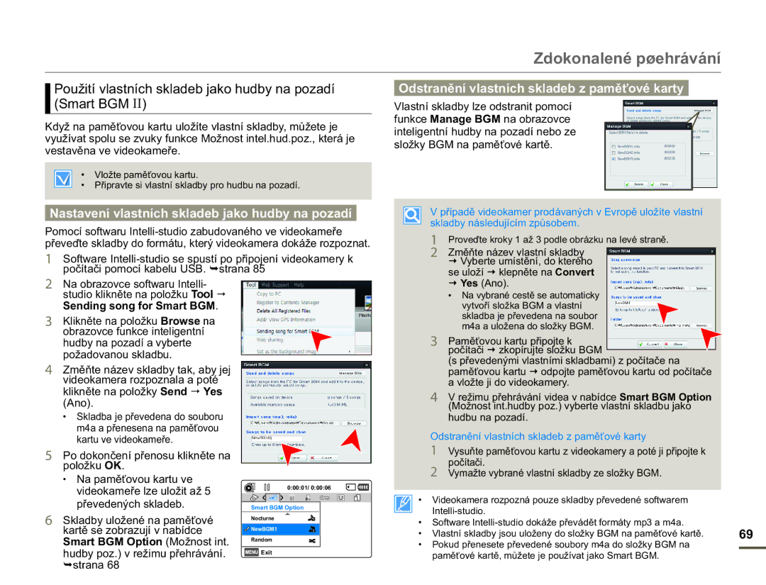 Samsung HMX-F90WP/EDC manual 2GVWUDQČQtYODVWQtFKVNODGHESDPČĢRYpNDUW, 6HQGLQJVRQJIRU6PDUW%*0, SĜHYHGHQêFKVNODGHE 