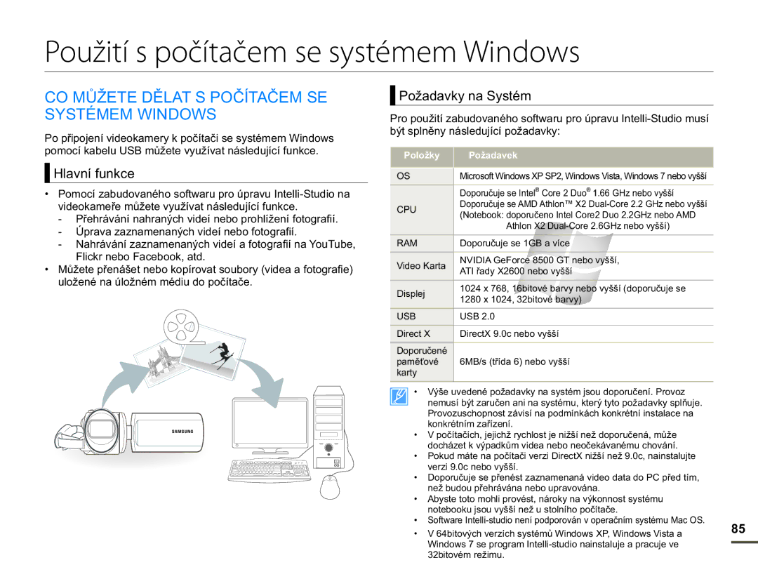 Samsung HMX-F90WP/EDC manual Použití s počítačem se systémem Windows, 0ģä7ċ/$7632ýË7$ý06 667e00,126, +ODYQtIXQNFH 