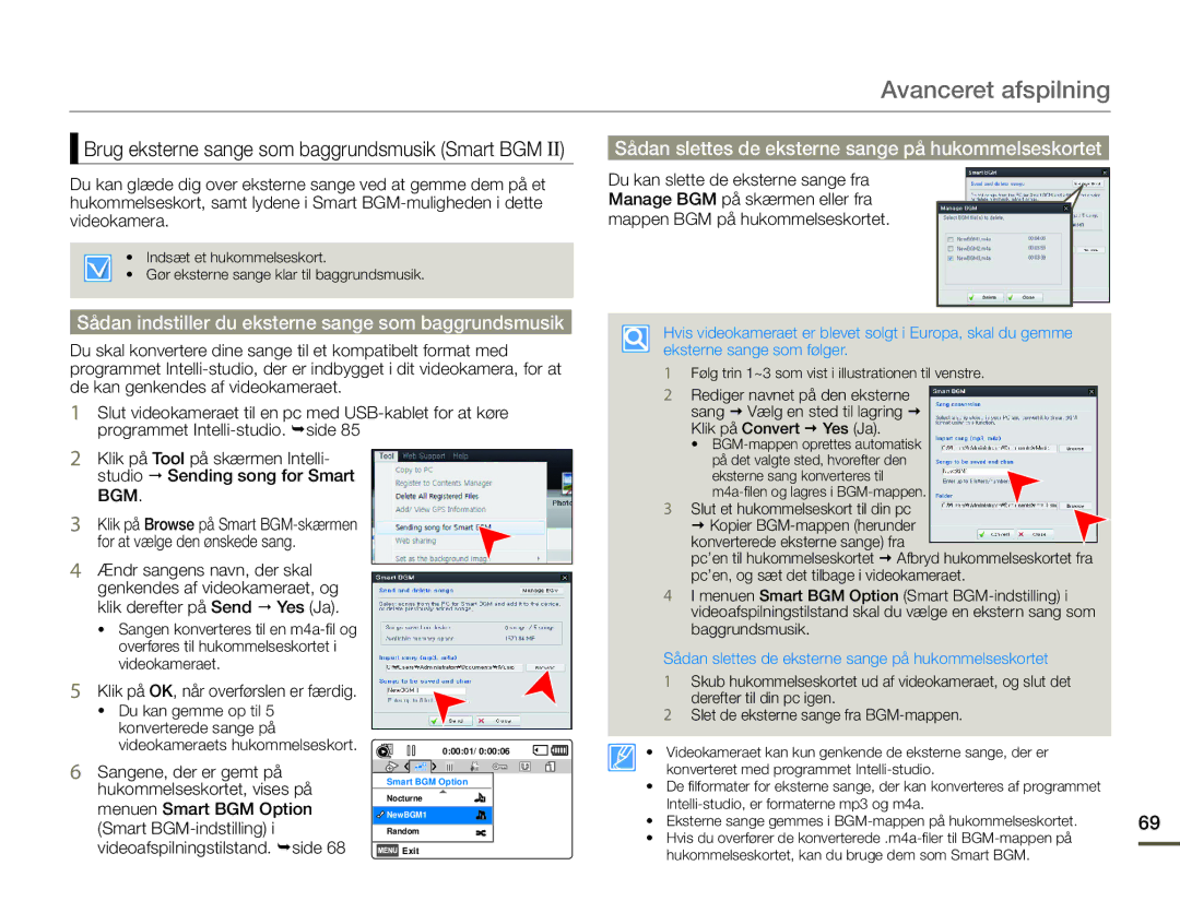 Samsung HMX-F90WP/EDC, HMX-F90BP/EDC manual Sådan slettes de eksterne sange på hukommelseskortet 