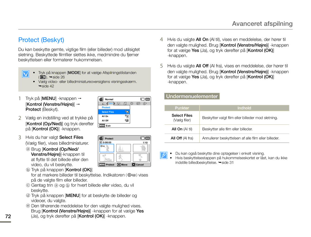 Samsung HMX-F90BP/EDC, HMX-F90WP/EDC manual Protect Beskyt 