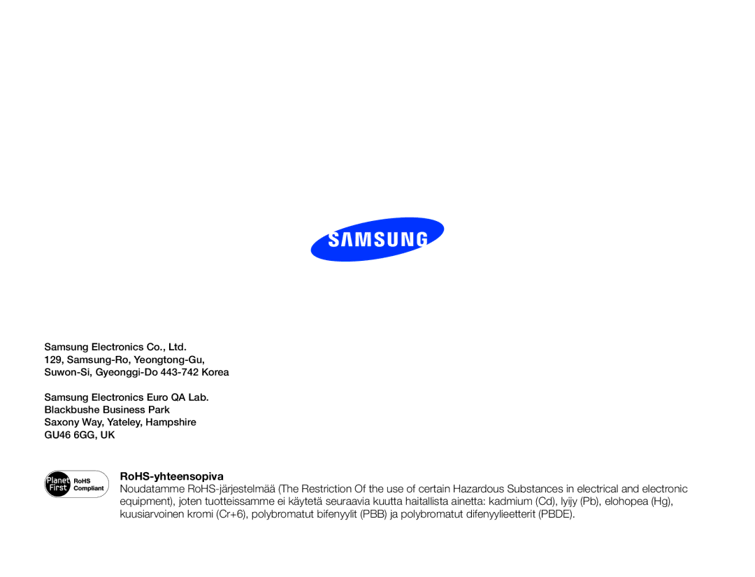 Samsung HMX-F90BP/EDC, HMX-F90WP/EDC manual RoHS-yhteensopiva 