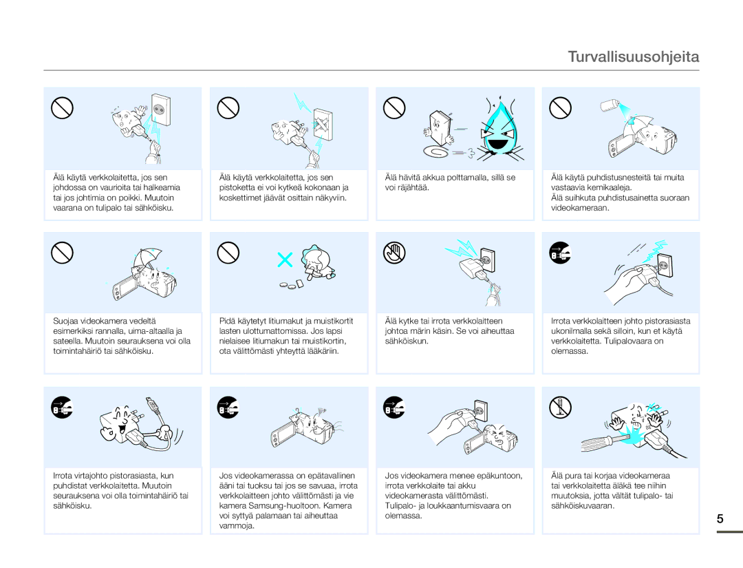 Samsung HMX-F90WP/EDC, HMX-F90BP/EDC manual Turvallisuusohjeita 
