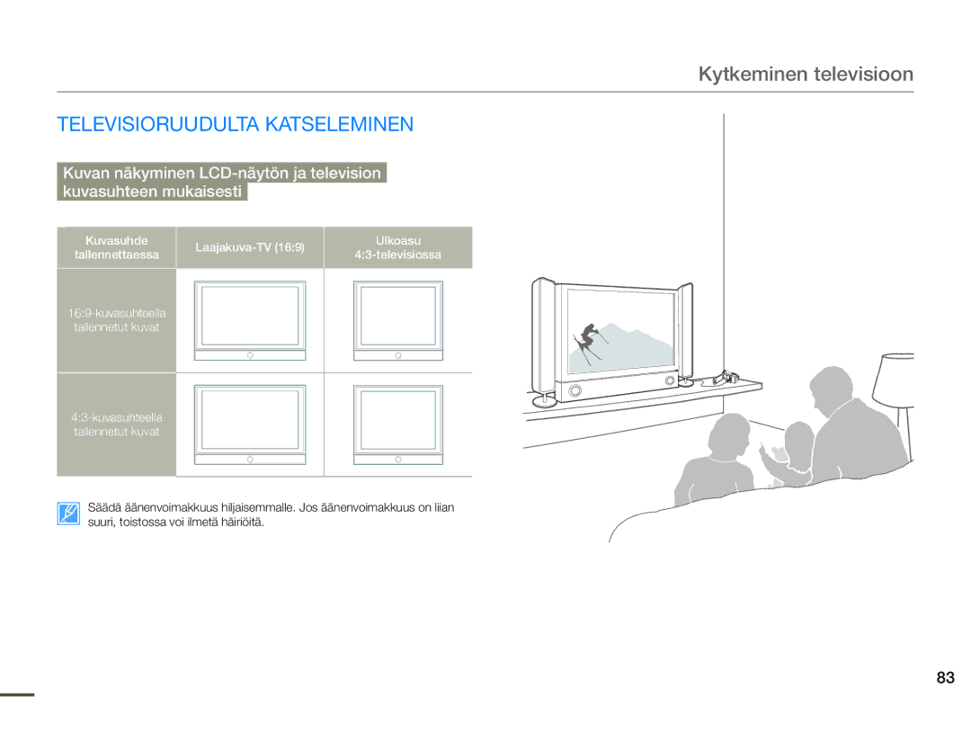 Samsung HMX-F90WP/EDC, HMX-F90BP/EDC manual Televisioruudulta Katseleminen 