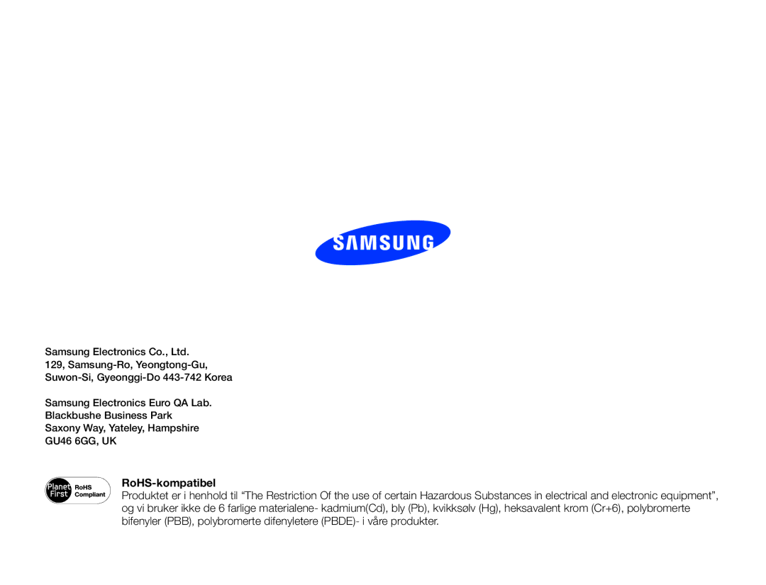 Samsung HMX-F90BP/EDC, HMX-F90WP/EDC manual RoHS-kompatibel 