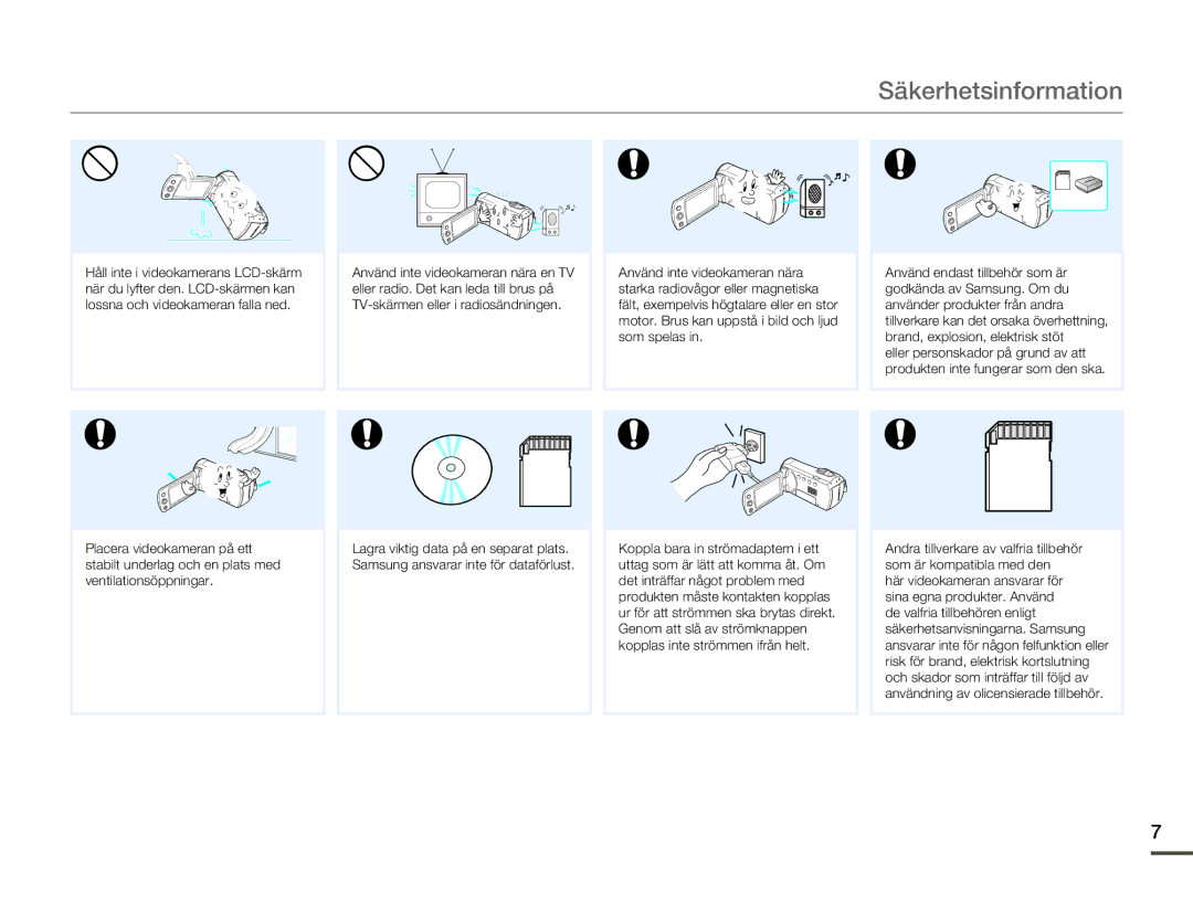 Samsung HMX-F90WP/EDC, HMX-F90BP/EDC manual Säkerhetsinformation 