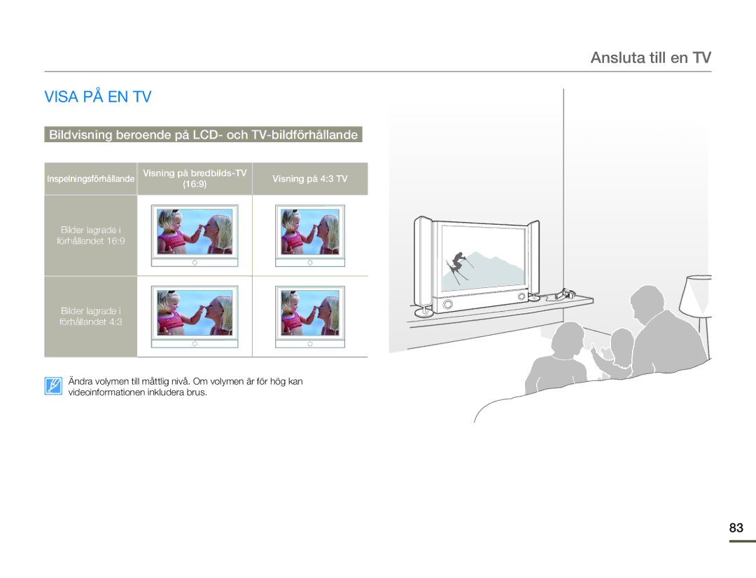 Samsung HMX-F90WP/EDC, HMX-F90BP/EDC manual Visa PÅ EN TV, Bildvisning beroende på LCD- och TV-bildförhållande 