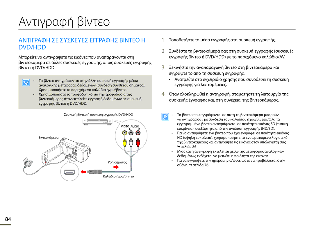 Samsung HMX-F90BP/EDC, HMX-F90WP/EDC manual Αντιγραφή βίντεο, Αντιγραφη ΣΕ Συσκευεσ Εγγραφησ Βιντεο Η DVD/HDD 