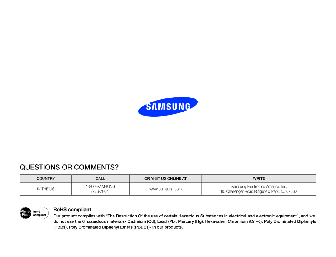 Samsung HMX-F920, HMX-F910, HMX-F900 user manual Questions or COMMENTS? 