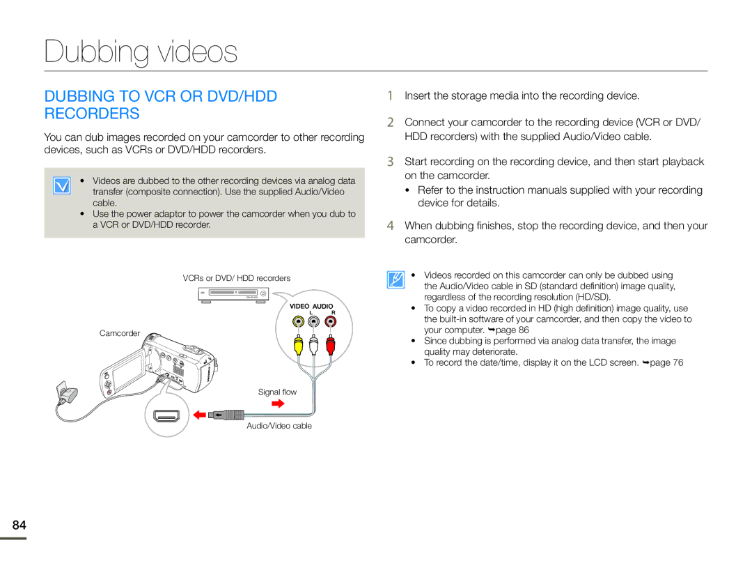 Samsung HMX-F920, HMX-F910, HMX-F900 user manual Dubbing videos, Dubbing to VCR or DVD/HDD Recorders 