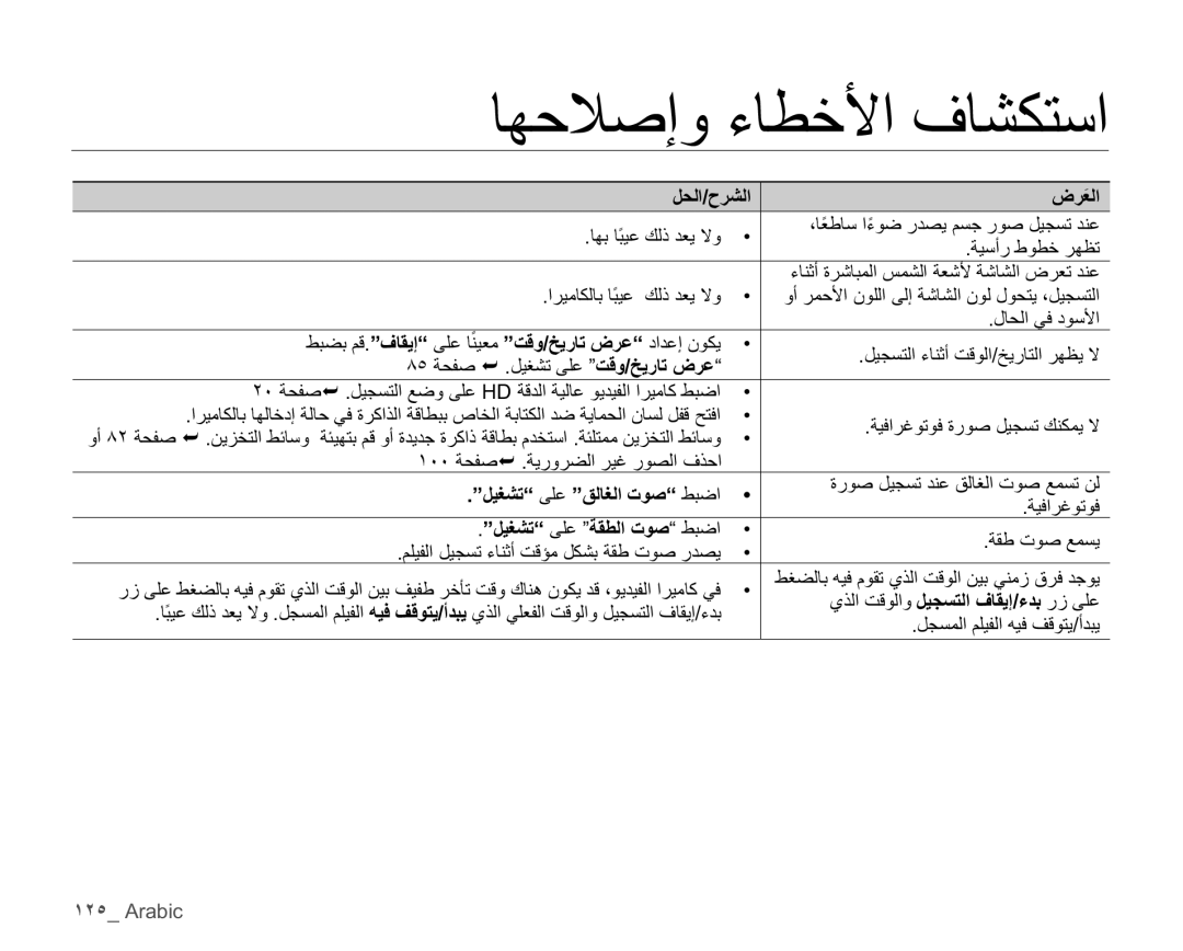 Samsung HMX-H104BP/AAW, HMX-H100P/MEA, HMX-H106SP/AAW, HMX-H104BP/MEA, HMX-H105BP/AAW, HMX-H105BP/MEA manual ˺˻˾ Arabic 