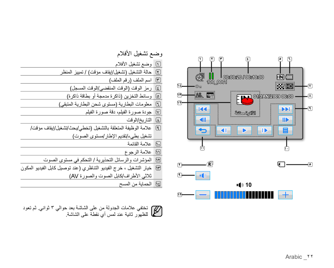 Samsung HMX-H105BP/MEA, HMX-H104BP/AAW, HMX-H100P/MEA, HMX-H106SP/AAW, HMX-H104BP/MEA manual ϠϼϓϷϞϴϐθΗϊοϭ, Arabic ˻˻ 
