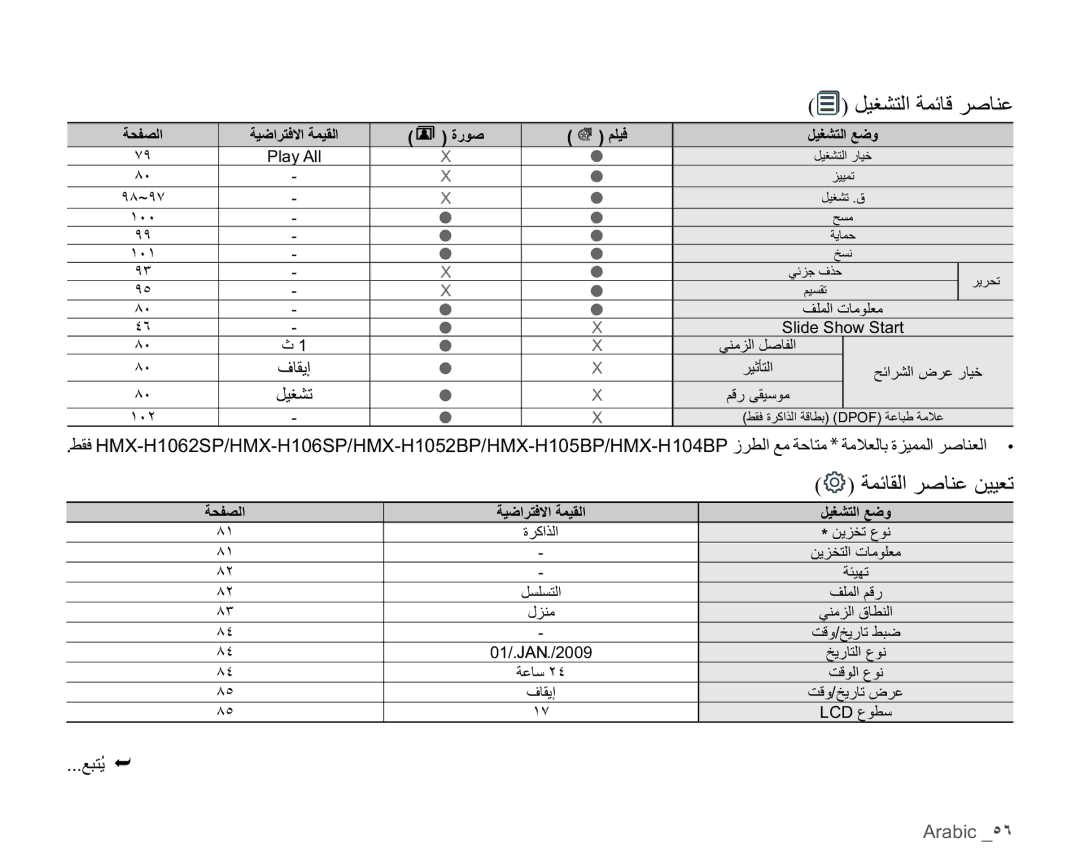 Samsung HMX-H104BP/MEA, HMX-H104BP/AAW, HMX-H100P/MEA, HMX-H106SP/AAW, HMX-H105BP/AAW manual ϊΒΘ˵ϳ «, Arabic ˾˿, ΓέϮλ 