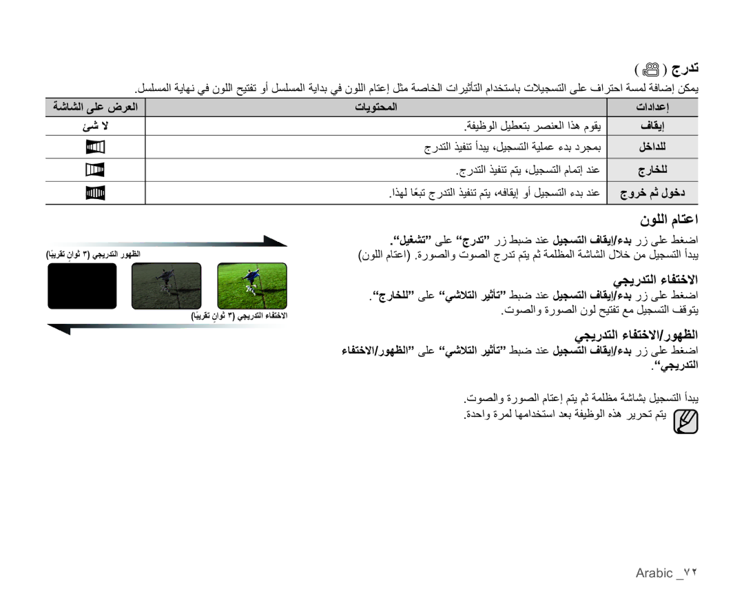 Samsung HMX-H100P/MEA, HMX-H104BP/AAW, HMX-H106SP/AAW, HMX-H104BP/MEA manual ΝέΪΗ, ϤϮϠϟϡΎΘϋ, ϹΠϳέΪΘϟ˯ΎϔΘΧϻέϮϬψϟ 