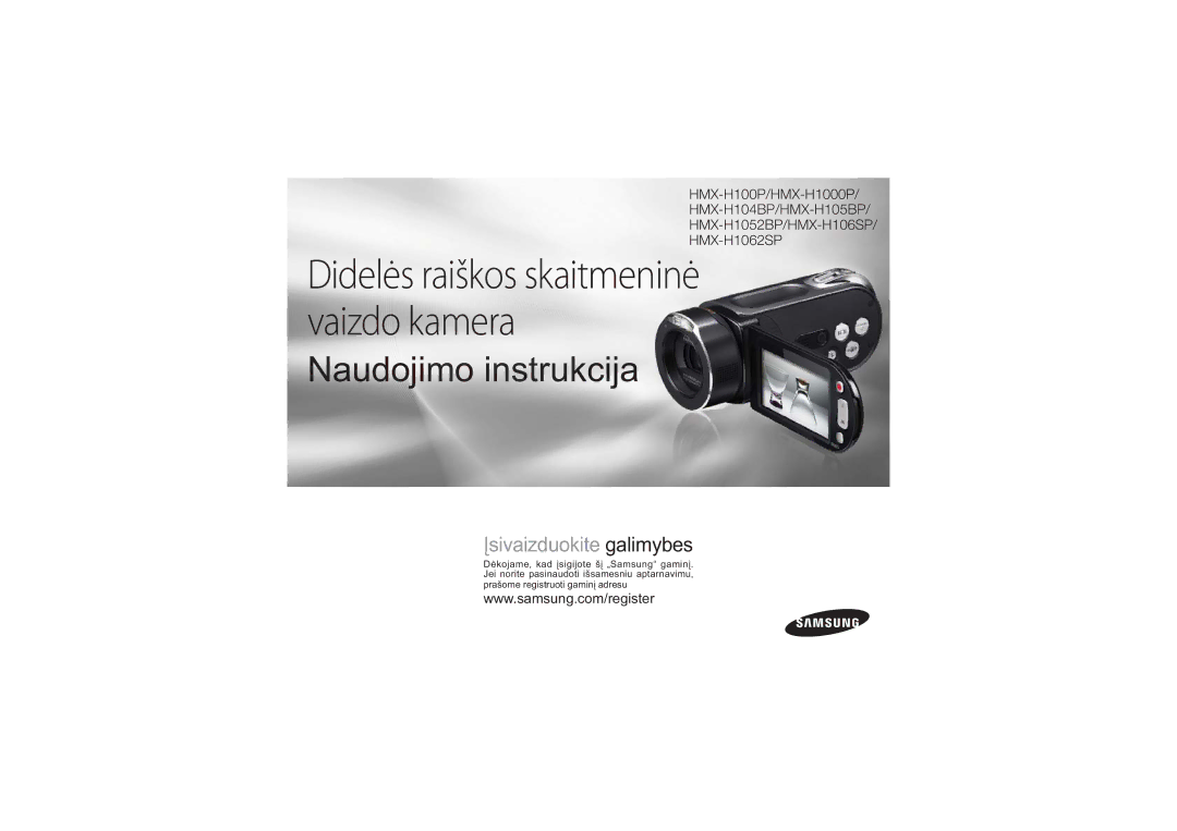 Samsung HMX-H100P/XEB, HMX-H104BP/XEB manual Naudojimo instrukcija, HMX-H100P/HMX-H1000P 