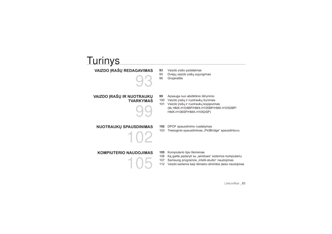 Samsung HMX-H100P/XEB, HMX-H104BP/XEB manual 102, Kompiuterio Naudojimas 