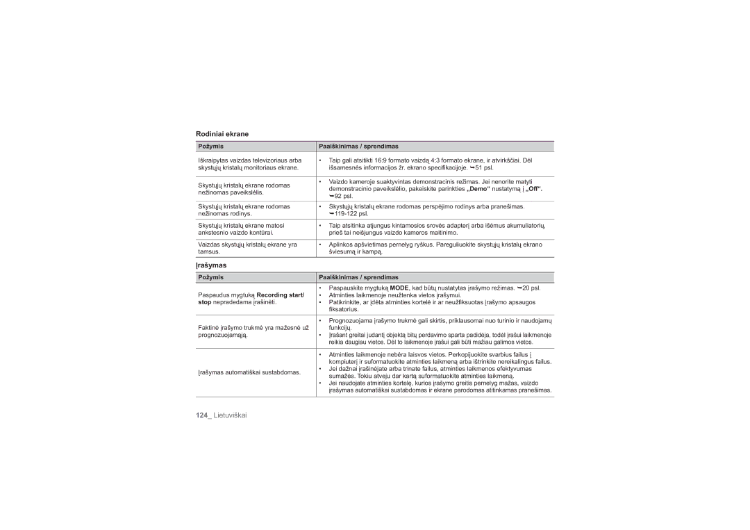 Samsung HMX-H104BP/XEB, HMX-H100P/XEB manual Rodiniai ekrane, Įrašymas 