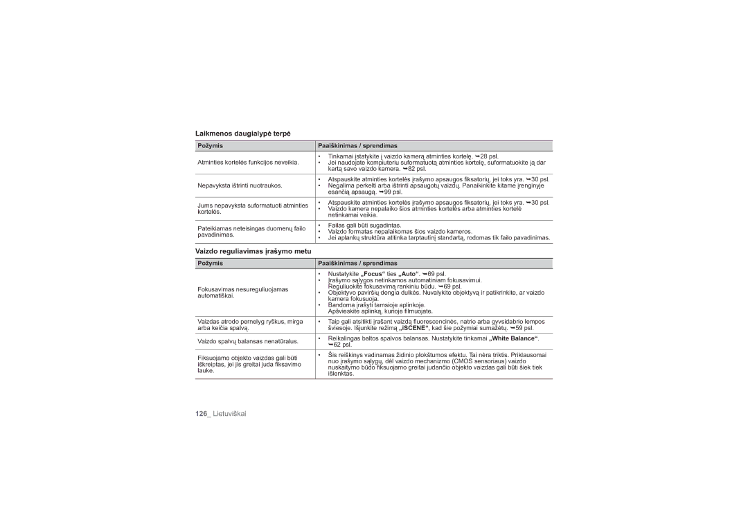 Samsung HMX-H104BP/XEB, HMX-H100P/XEB manual Laikmenos daugialypė terpė, Vaizdo reguliavimas įrašymo metu 