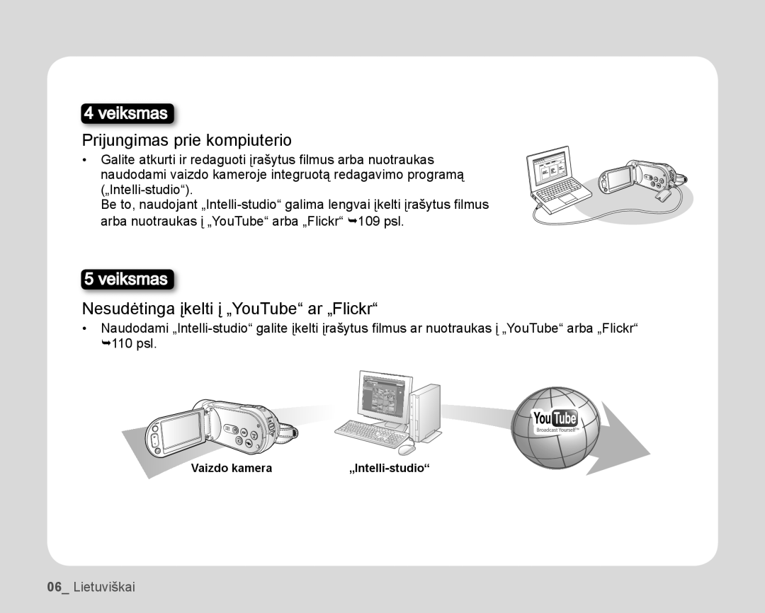 Samsung HMX-H104BP/XEB, HMX-H100P/XEB manual Prijungimas prie kompiuterio 