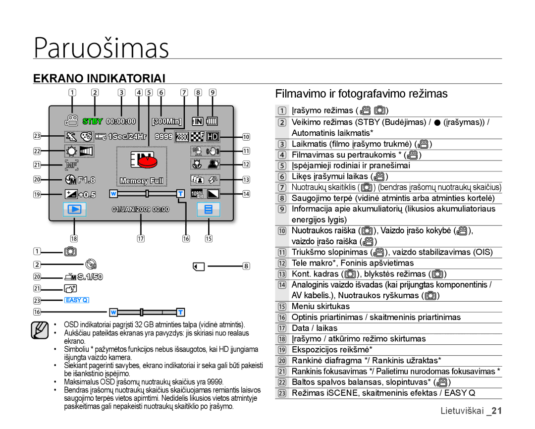 Samsung HMX-H100P/XEB, HMX-H104BP/XEB manual Paruošimas 