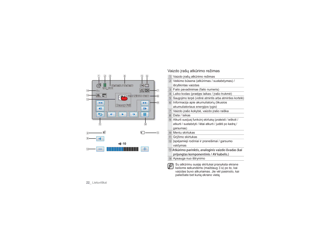 Samsung HMX-H104BP/XEB, HMX-H100P/XEB manual Vaizdo įrašų atkūrimo režimas 