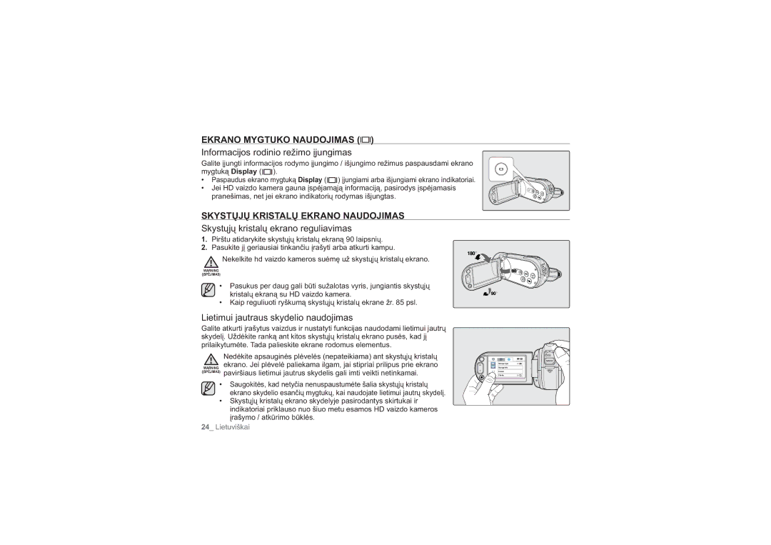 Samsung HMX-H104BP/XEB, HMX-H100P/XEB manual Ekrano Mygtuko Naudojimas, Informacijos rodinio režimo įjungimas 