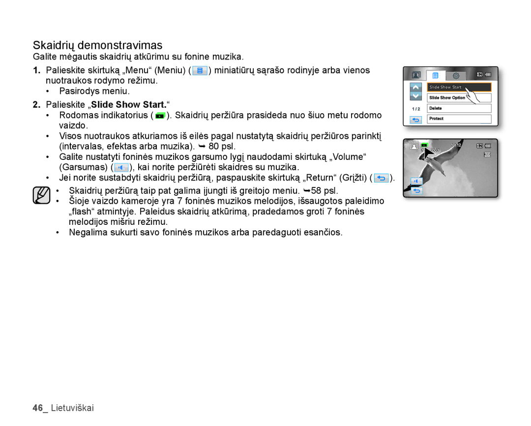 Samsung HMX-H104BP/XEB, HMX-H100P/XEB manual Skaidrių demonstravimas 