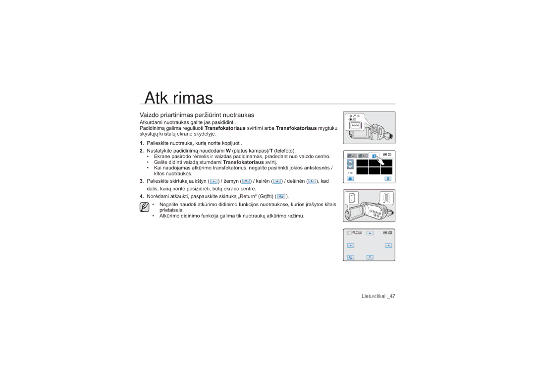 Samsung HMX-H100P/XEB, HMX-H104BP/XEB manual Vaizdo priartinimas peržiūrint nuotraukas 