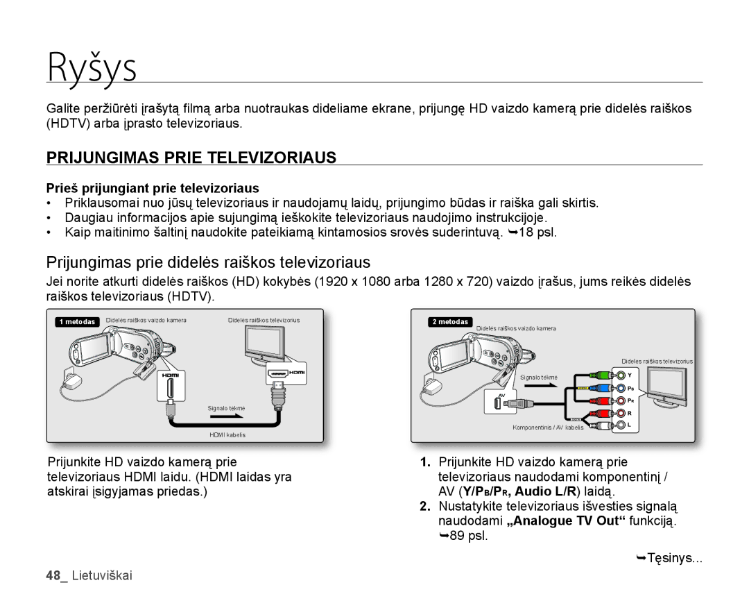 Samsung HMX-H104BP/XEB, HMX-H100P/XEB manual Ryšys 