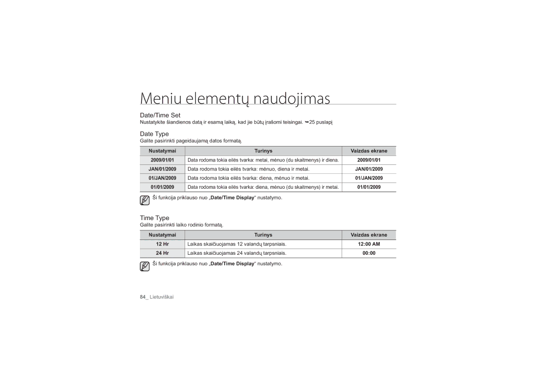 Samsung HMX-H104BP/XEB, HMX-H100P/XEB manual Date/Time Set, Date Type, Time Type 