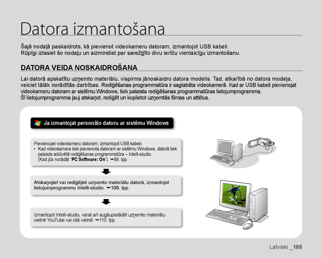 Samsung HMX-H100P/XEB, HMX-H104BP/XEB manual Datora izmantošana 