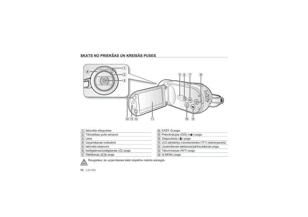 Samsung HMX-H104BP/XEB, HMX-H100P/XEB manual Skats no Priekšas UN Kreisās Puses 