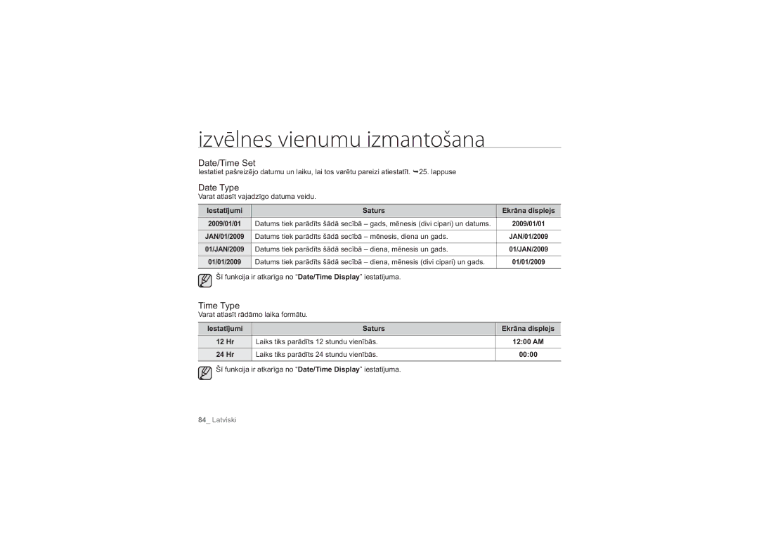 Samsung HMX-H104BP/XEB, HMX-H100P/XEB manual Date/Time Set, Date Type, Time Type 