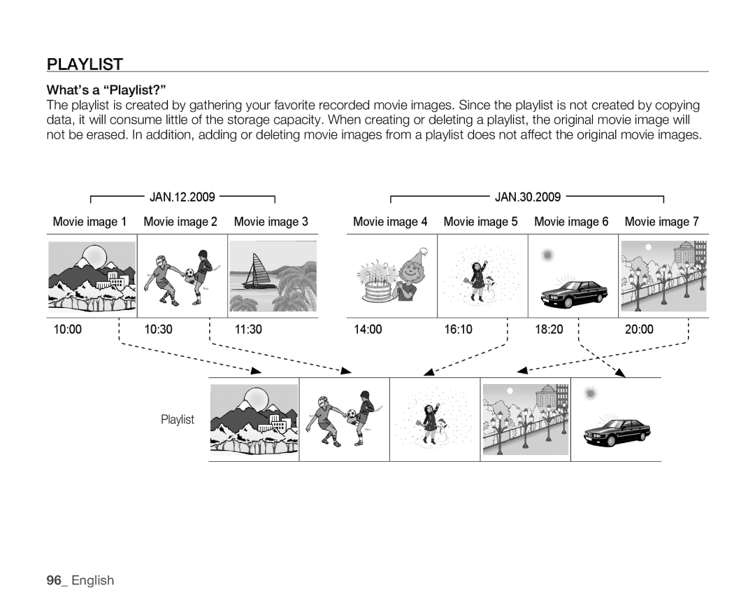 Samsung HMX-H100N, HMX-H105BN, HMX-H106SN, HMX-H104BN user manual What’s a Playlist? 