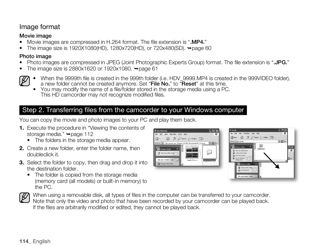 Samsung HMX-H105BN, HMX-H106SN, HMX-H100N, HMX-H104BN user manual Image format 