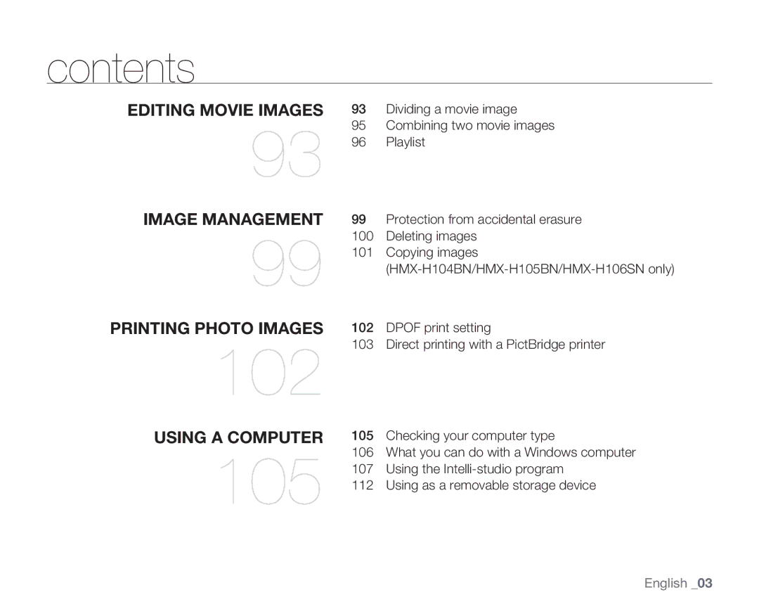 Samsung HMX-H106SN, HMX-H105BN, HMX-H100N, HMX-H104BN user manual 102 