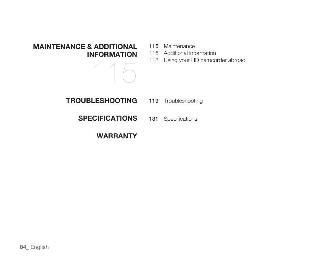 Samsung HMX-H100N, HMX-H105BN, HMX-H106SN, HMX-H104BN user manual 115 