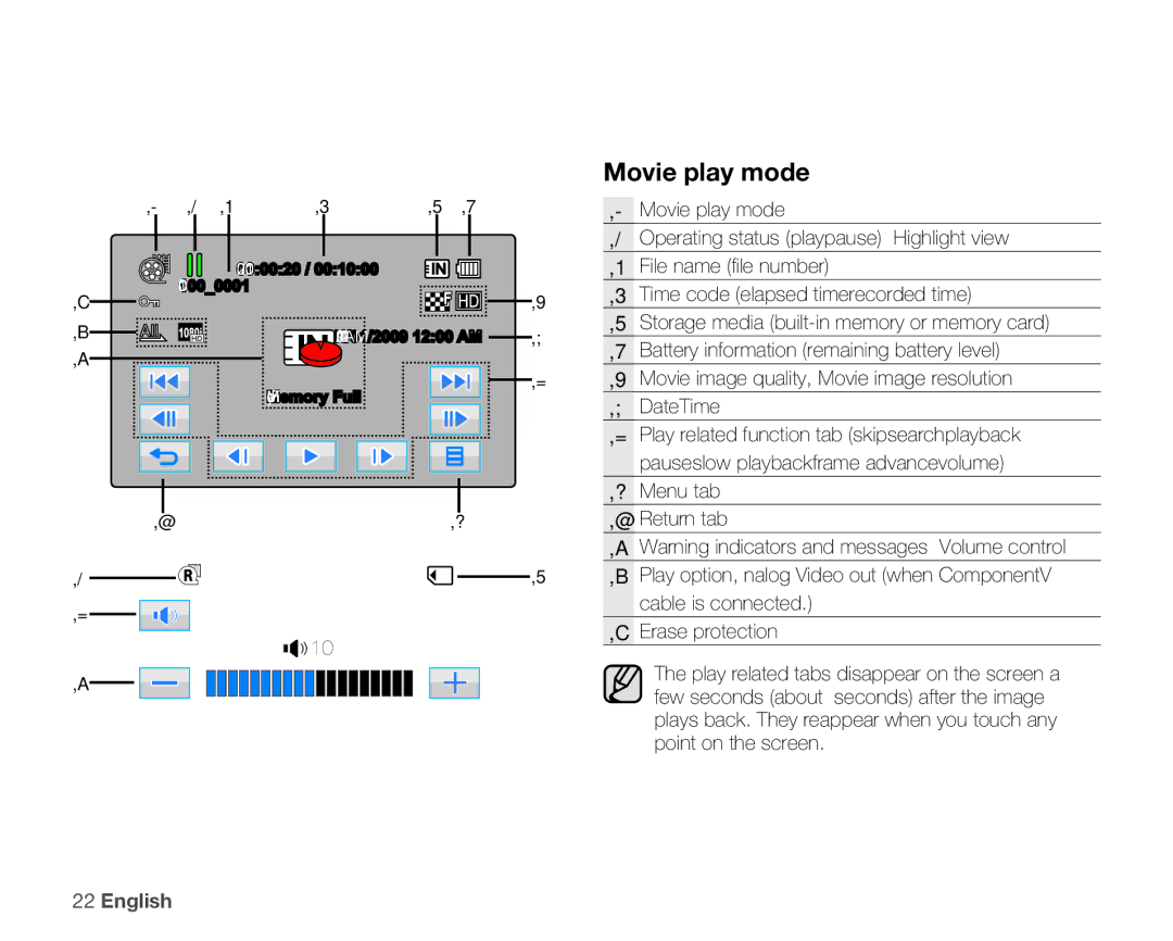 Samsung HMX-H105BN, HMX-H106SN, HMX-H100N, HMX-H104BN user manual Movie play mode 