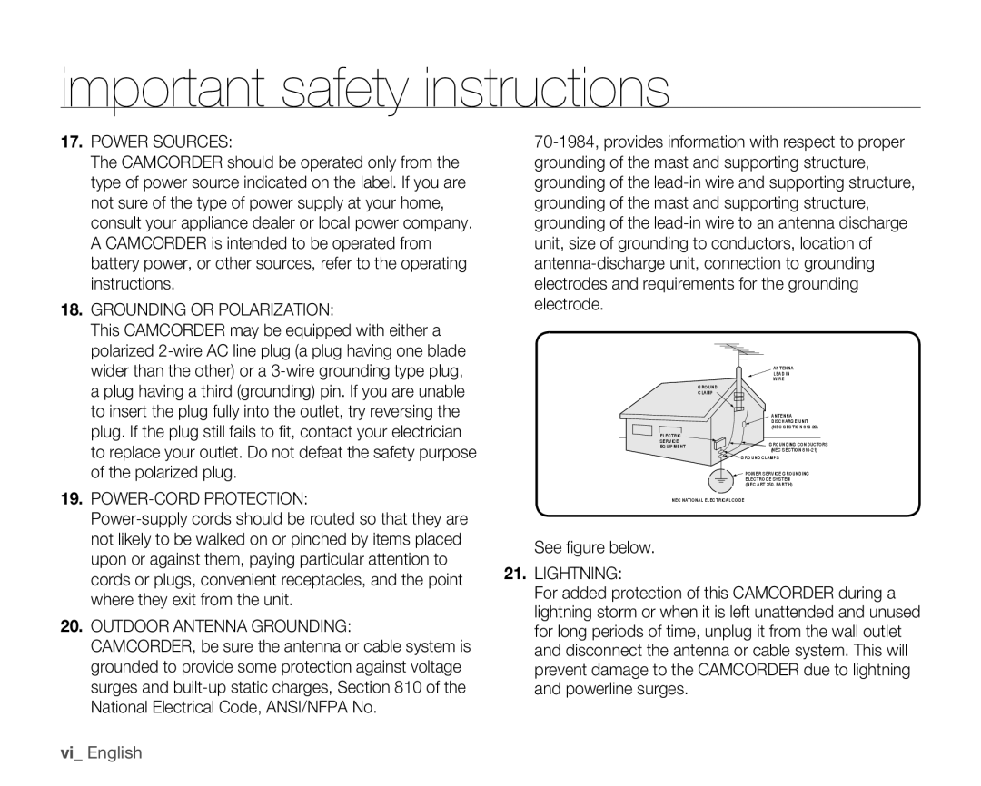 Samsung HMX-H100N Camcorder is intended to be operated from, Instructions, This Camcorder may be equipped with either a 